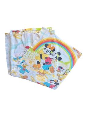 VTG '80s Disney Mickey & Friends Rainbow Skating Flat Sheet Size: TWIN